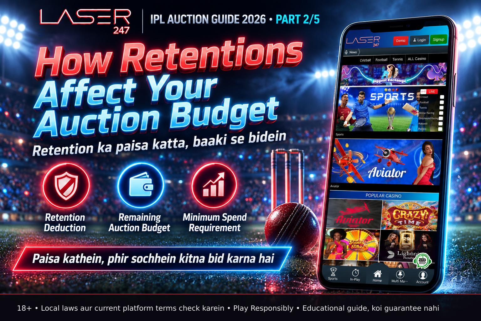 Visual calculation of purse after retentions showing remaining budget for auction bids