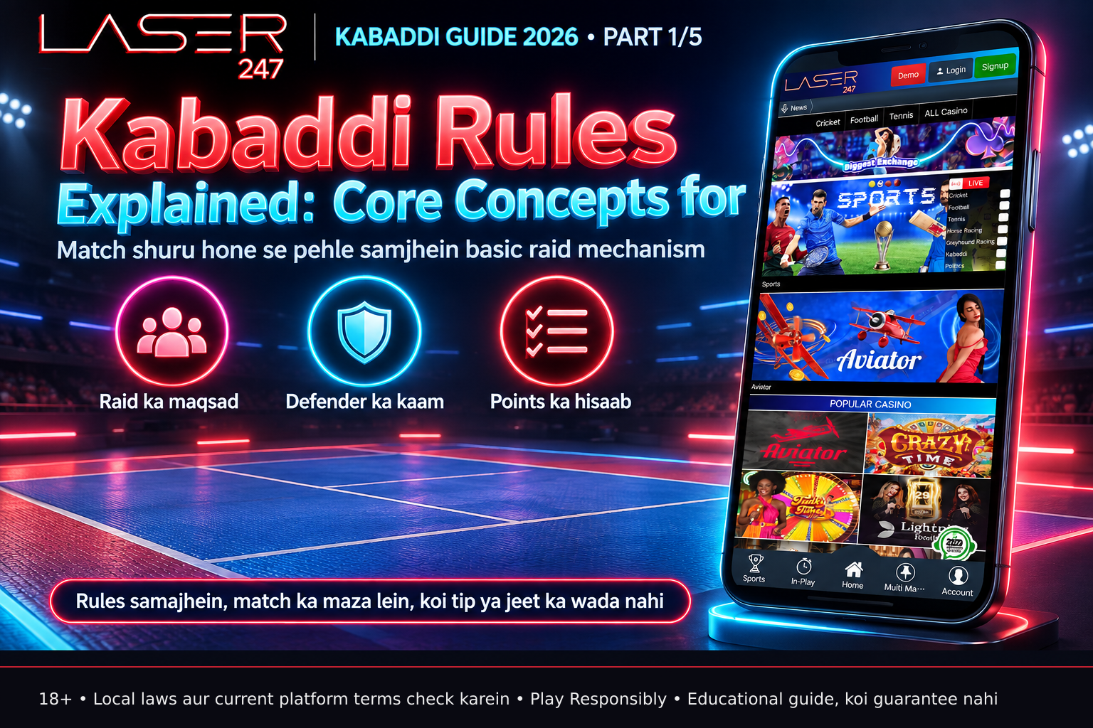Empty kabaddi court showing boundary lines, midline, and bonus lines, viewed from above, no people or objects present, no text