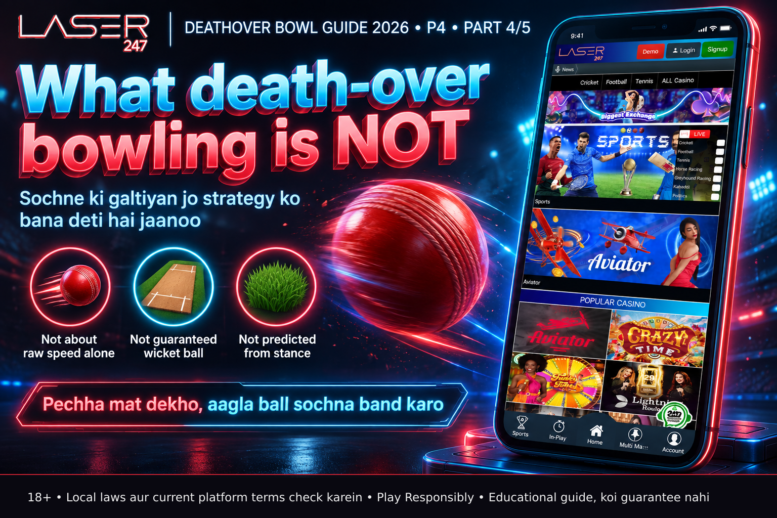A spinning red cricket ball isolated on dark background, emphasizing the randomness and independence of each delivery in death-over bowling