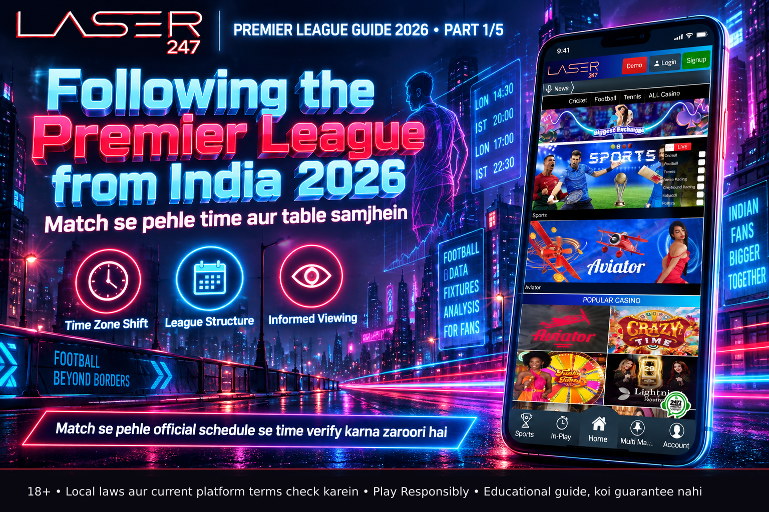 A smartphone screen displaying a Premier League fixture list with kick-off times shown in both GMT and IST for Indian viewers checking match schedules